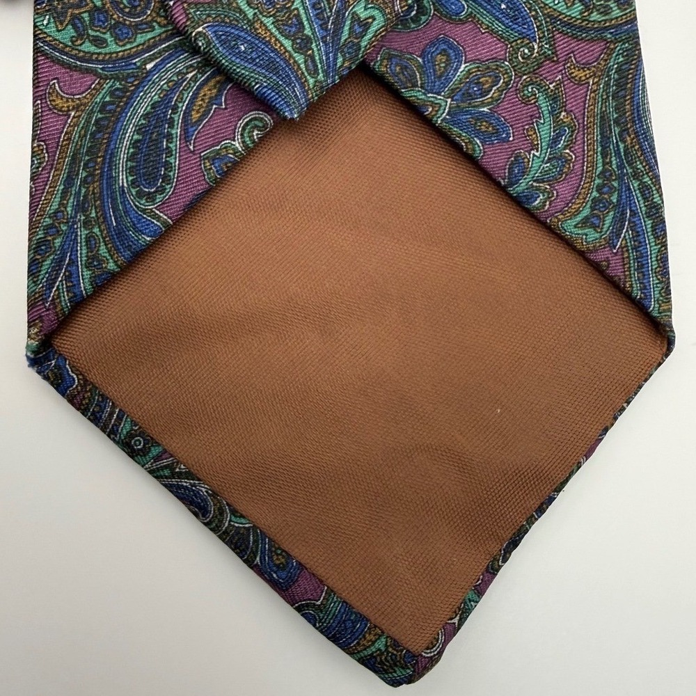 Bert Pulitzer Tie 3.5" Silk Ancient Madder Paisley Purple Teal Vintage Classic - Picture 6 of 8